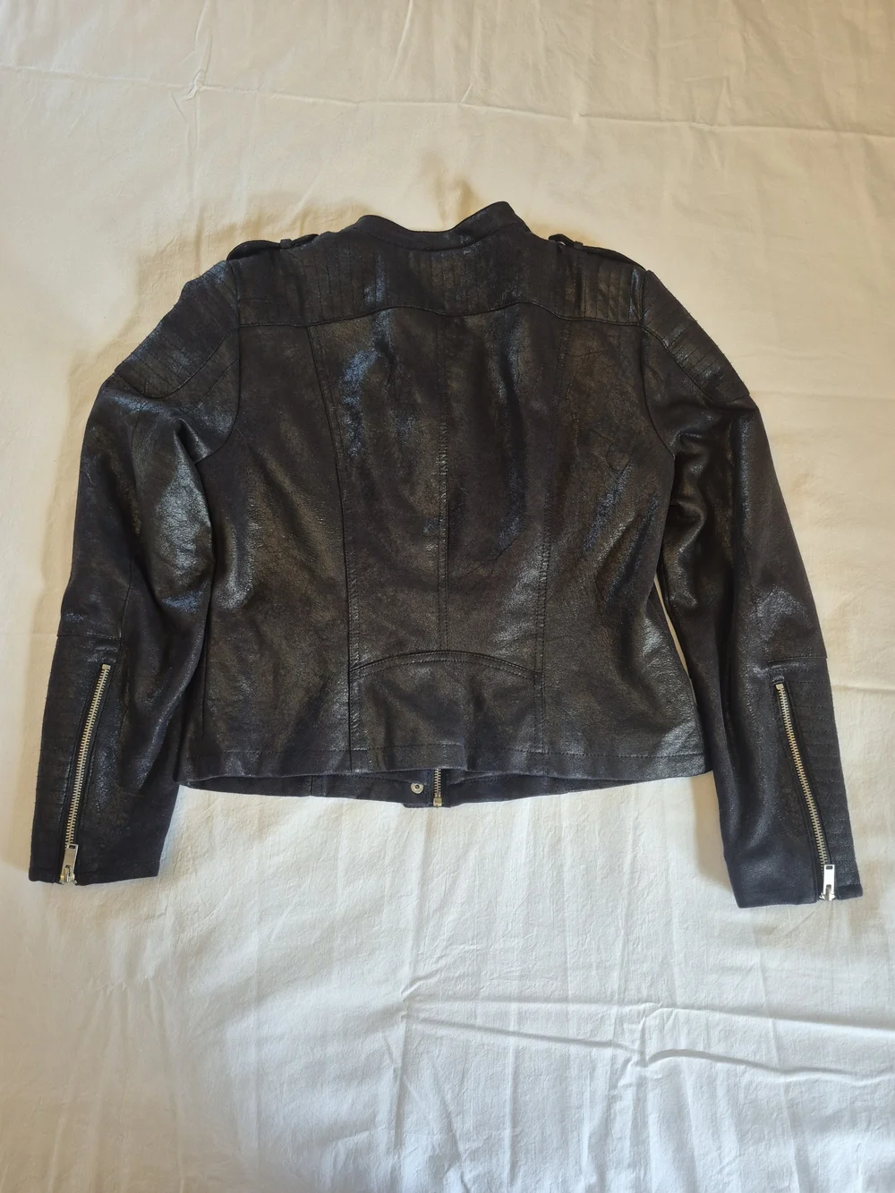 Womens Black Faux Leather Bomber Jacket - Picture 2 of 2